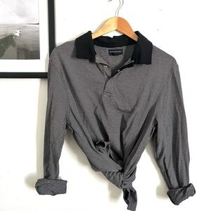 Banana Republic Borrowed from the guys Black& Grey Thin-Stripe Long-Sleeve Polo